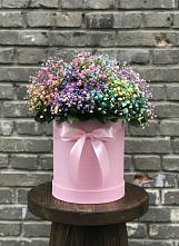Цветочная композиция из Гипсофила и Розы в шляпной коробке в Нелидово