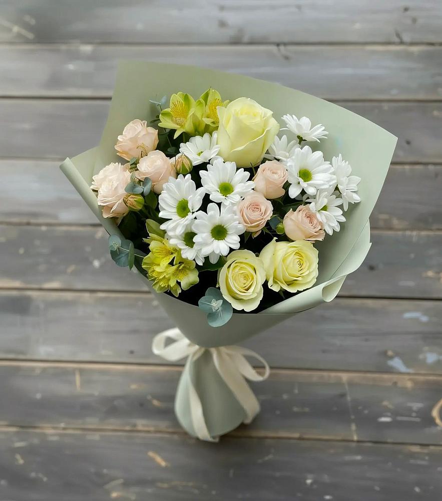 Букет цветов из: Альстромерии, Розы и Хризантемы в Нелидово