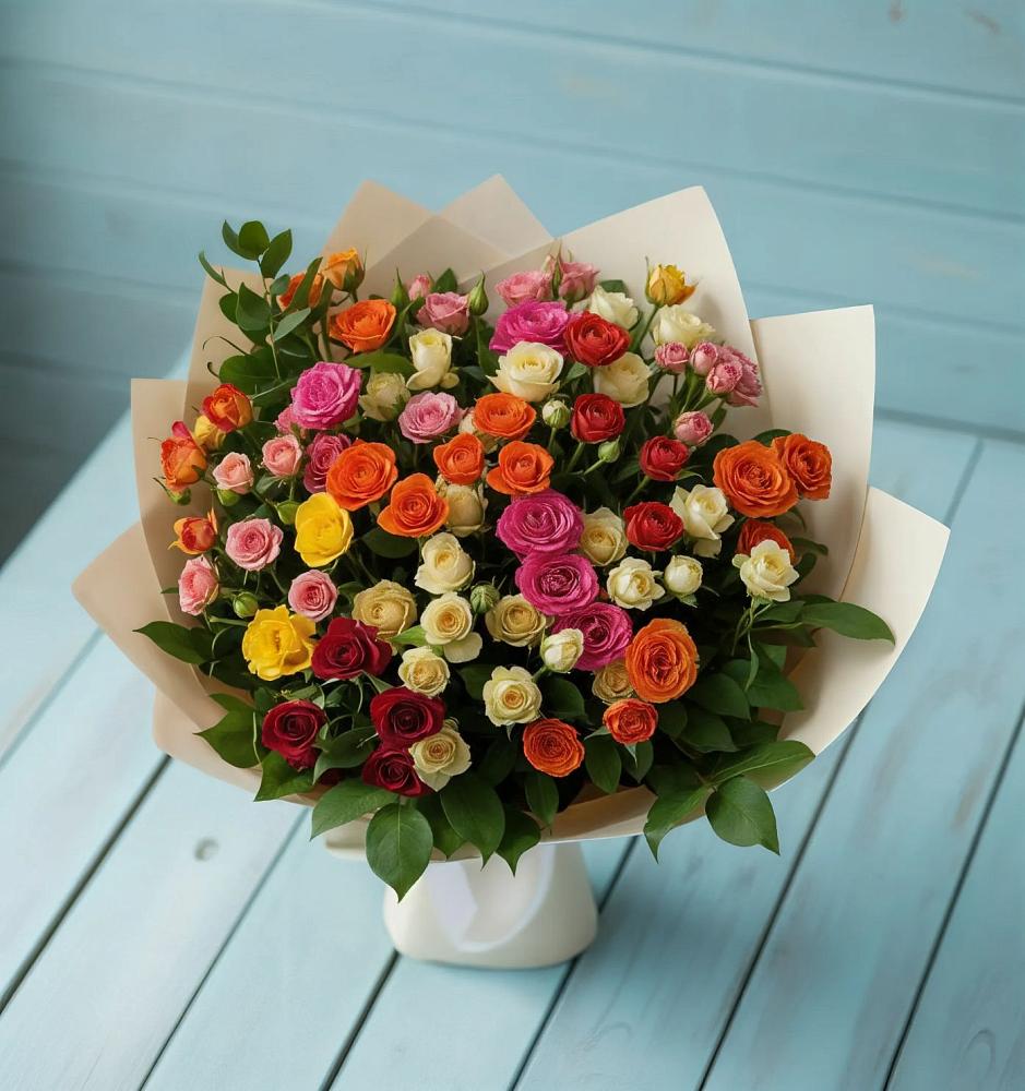 Букет Микс из разноцветных кустовых роз в Нелидово
