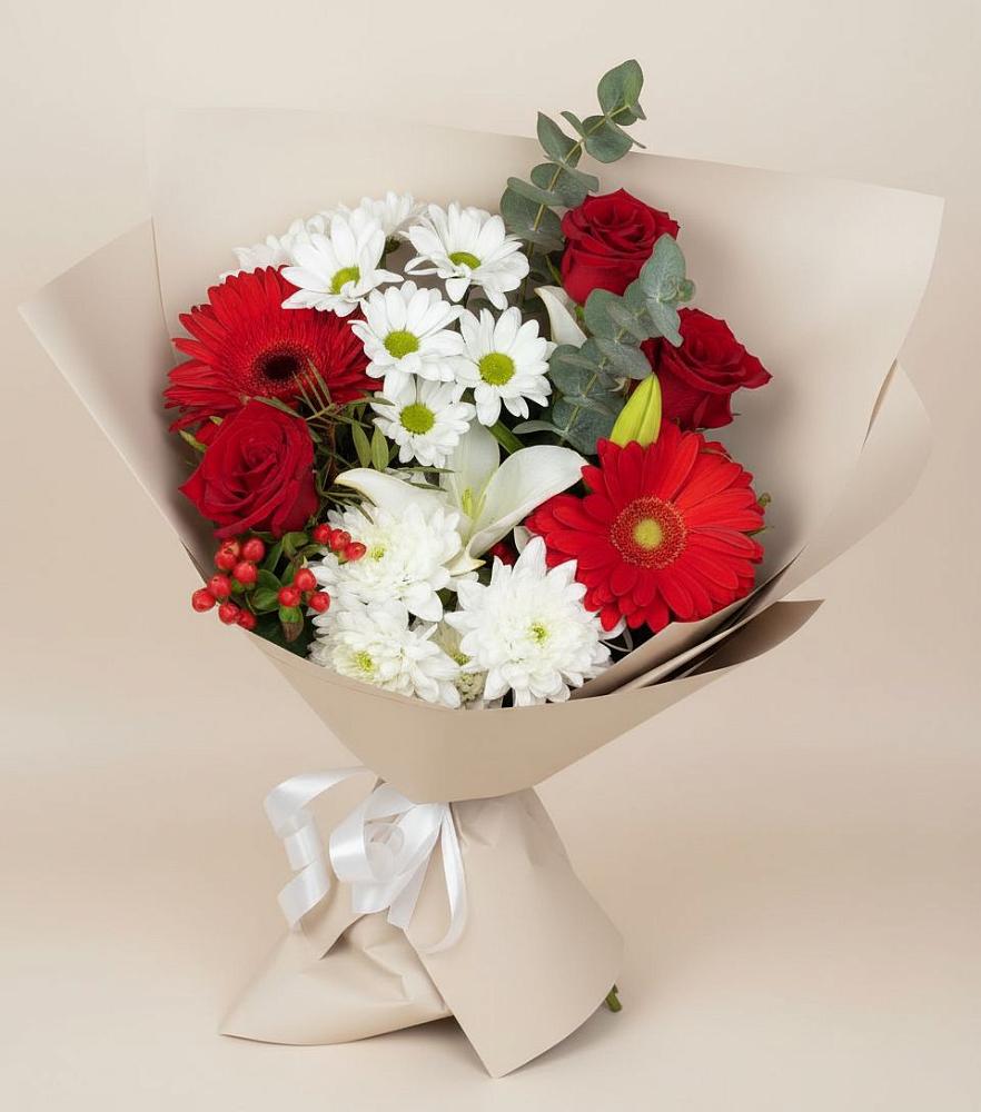 Букет цветов из: Розы, Хризантемы, Герберы и Лилии в Нелидово