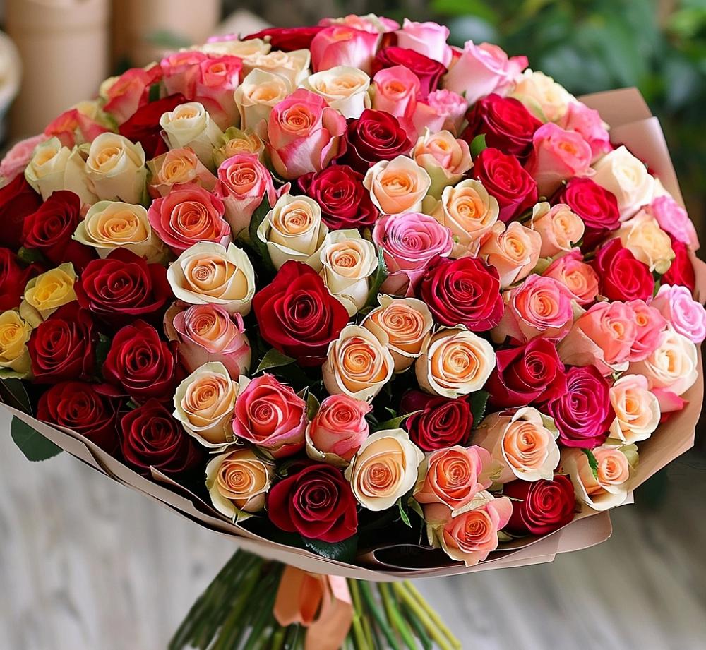 Букет 101 Разноцветная роза в Нелидово